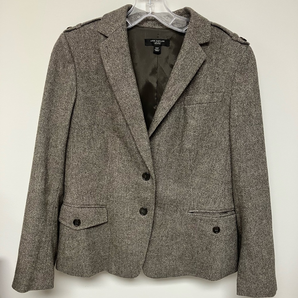 Ann Taylor Petite, tweed light brown blazer, 12P